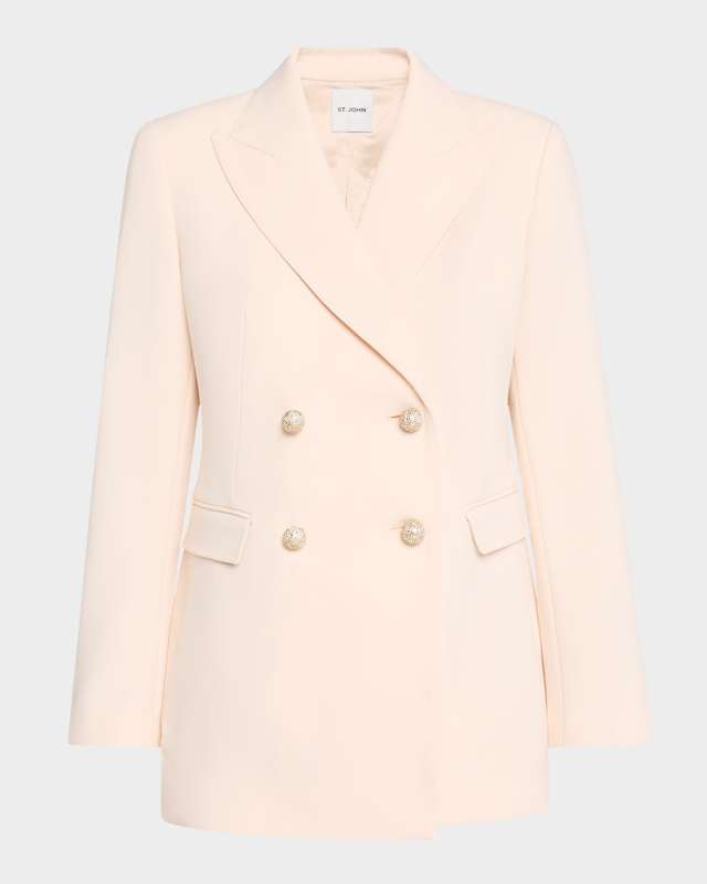 Crystal-Button Italian Stretch Cady Double-Breasted Jacket